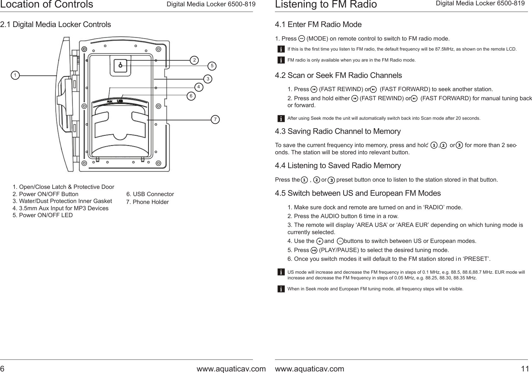 Page 6 of AQUATIC AV 6500-819-A Stereo System User Manual