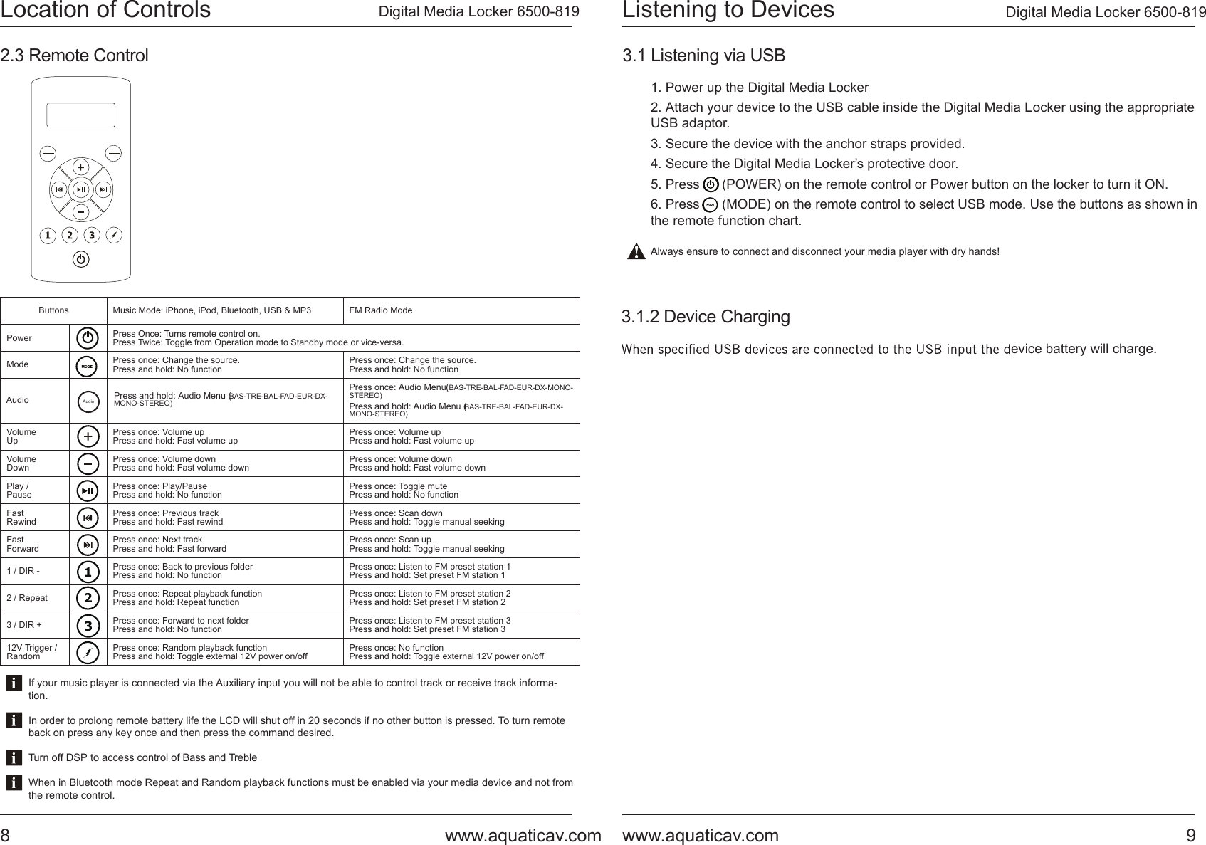 Page 8 of AQUATIC AV 6500-819-A Stereo System User Manual