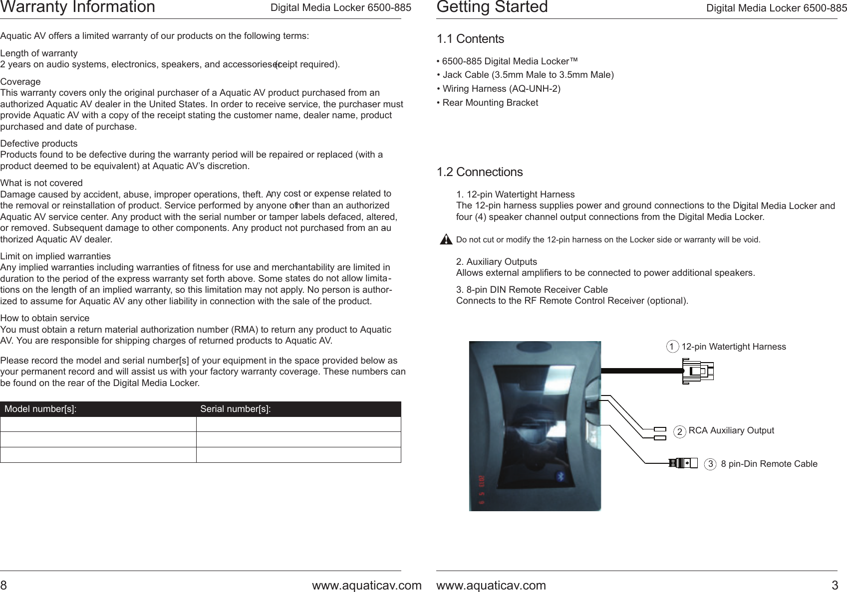 Page 3 of AQUATIC AV 6500-885 Stereo System User Manual 885 P1