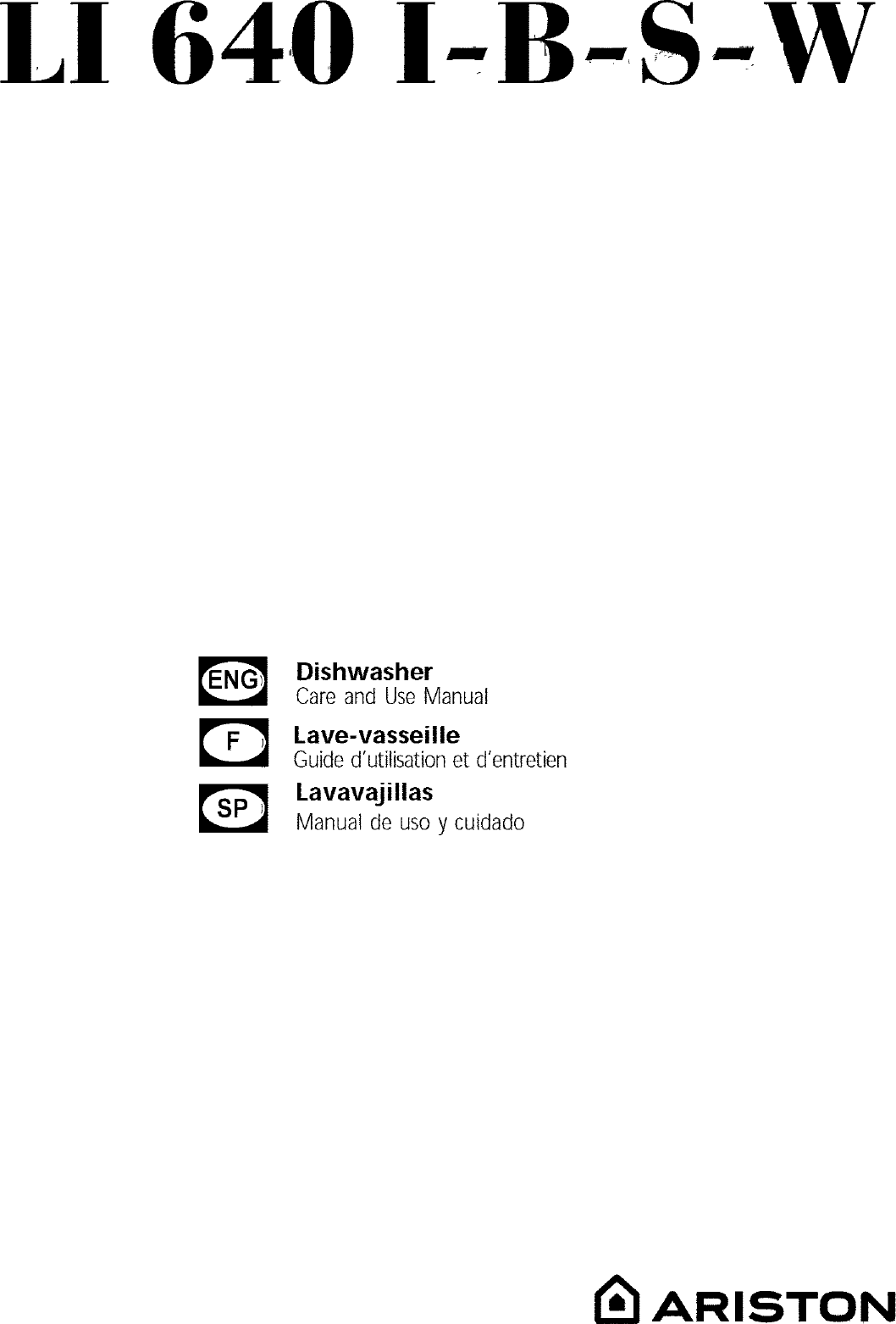 ARISTON Dishwasher Manual L0520689