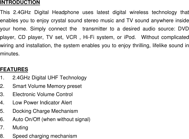 Page 2 of ARKON ELECTRONICS DHP381A-001T 2.4GHz Digital Headphone User Manual DHP380