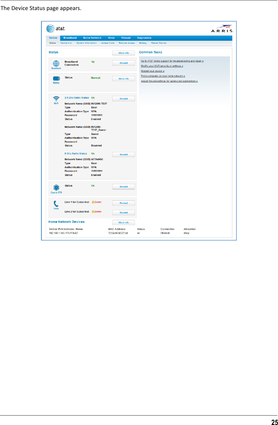 25The Device Status page appears.DeviceStatusWindow