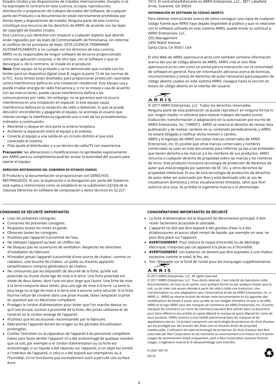 Page 4 of ARRIS Group XI6 Set Top Box User Manual Exhibit D Users Manual per 2 1033 b3