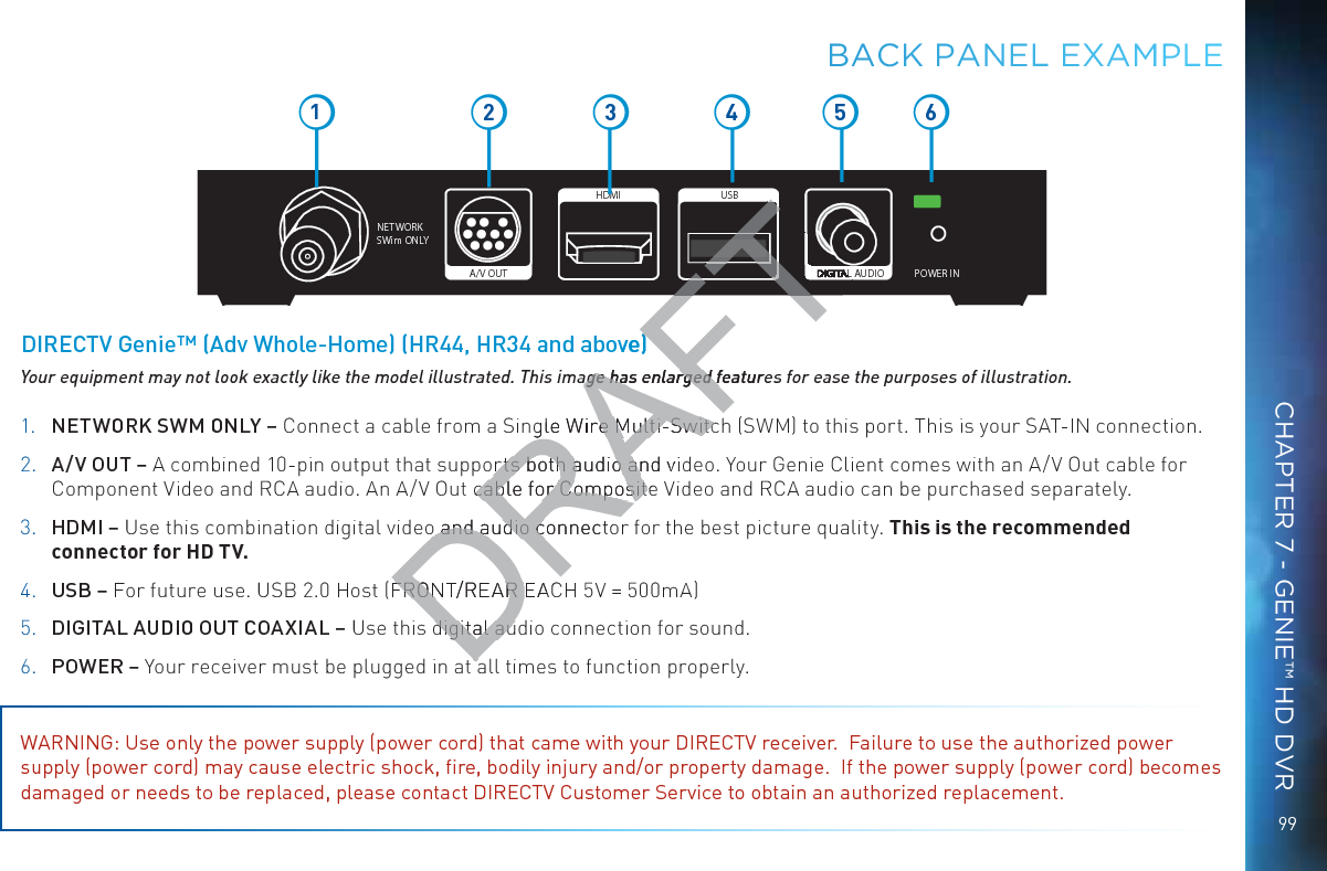 100DIRECTV® HD DVR RECEIVER USER GUIDEDRAFT