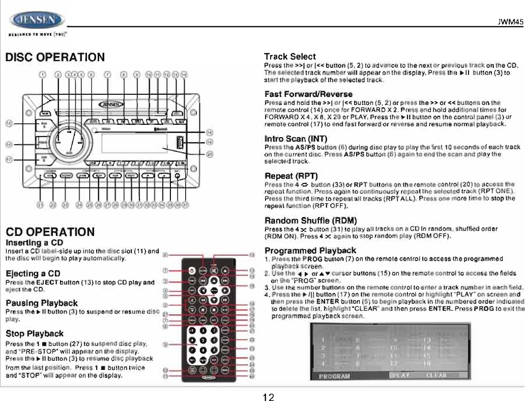 Page 12 of ASA Electronics JWM45 JENSEN 2-ZONE WALL STEREO User Manual 00