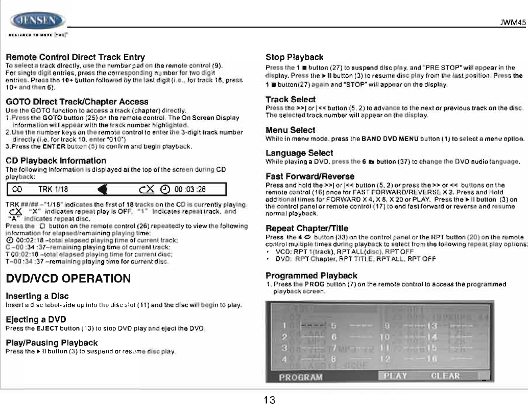 Page 13 of ASA Electronics JWM45 JENSEN 2-ZONE WALL STEREO User Manual 00