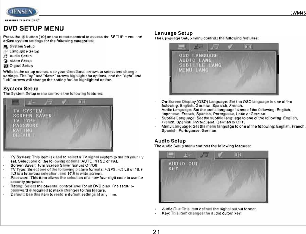 Page 21 of ASA Electronics JWM45 JENSEN 2-ZONE WALL STEREO User Manual 00