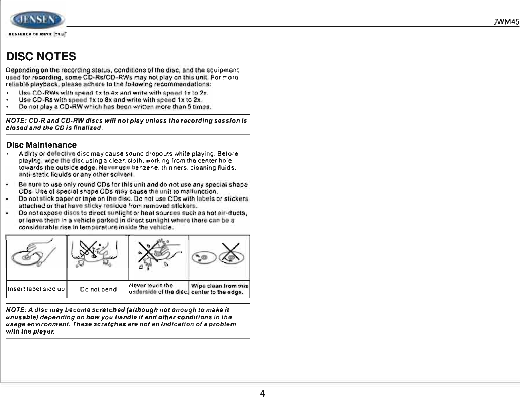 Page 4 of ASA Electronics JWM45 JENSEN 2-ZONE WALL STEREO User Manual 00