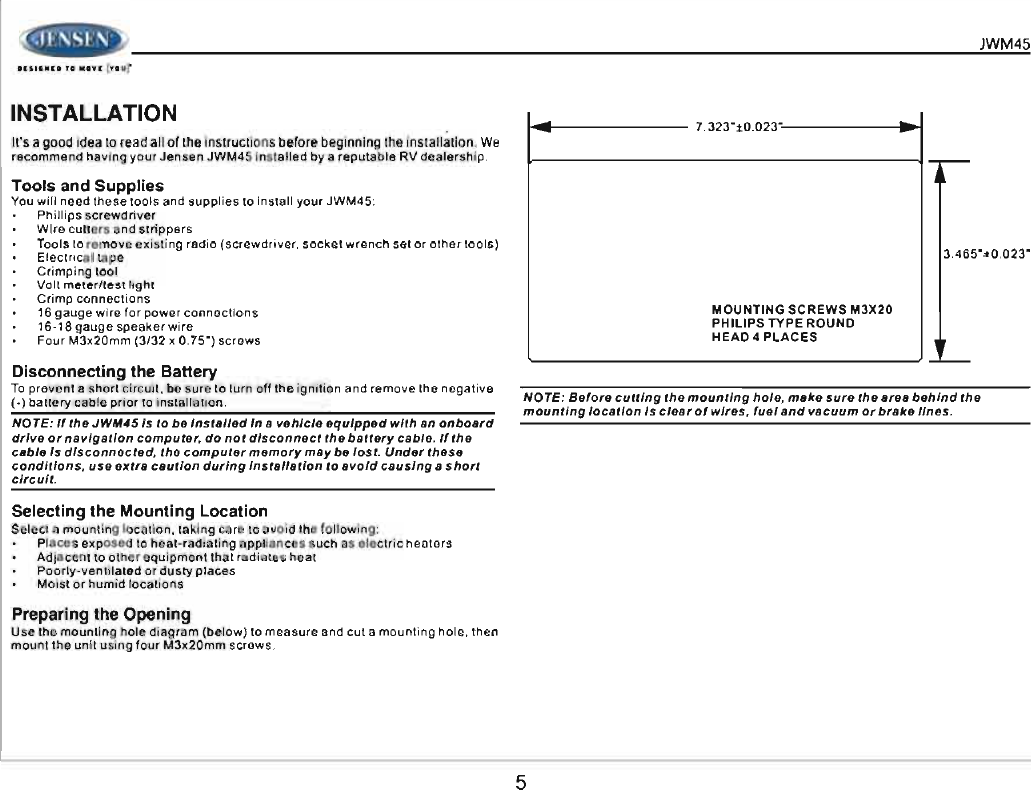 Page 5 of ASA Electronics JWM45 JENSEN 2-ZONE WALL STEREO User Manual 00