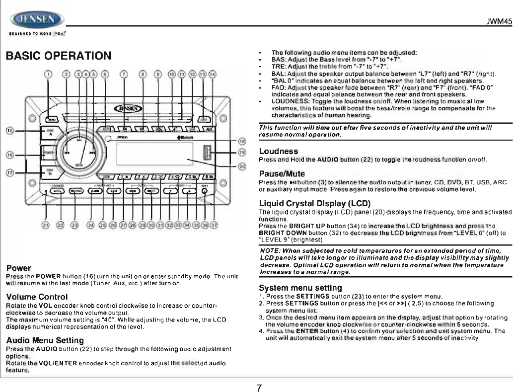 Page 7 of ASA Electronics JWM45 JENSEN 2-ZONE WALL STEREO User Manual 00