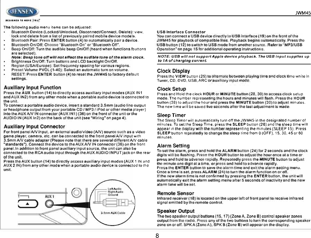 Page 8 of ASA Electronics JWM45 JENSEN 2-ZONE WALL STEREO User Manual 00