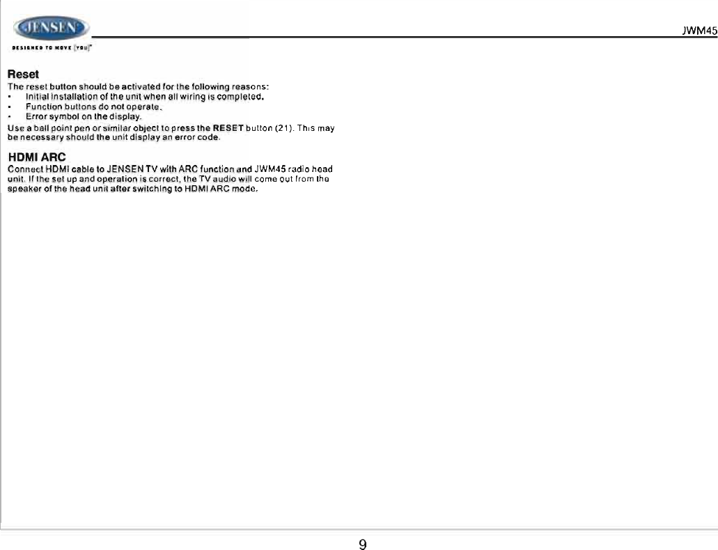 Page 9 of ASA Electronics JWM45 JENSEN 2-ZONE WALL STEREO User Manual 00