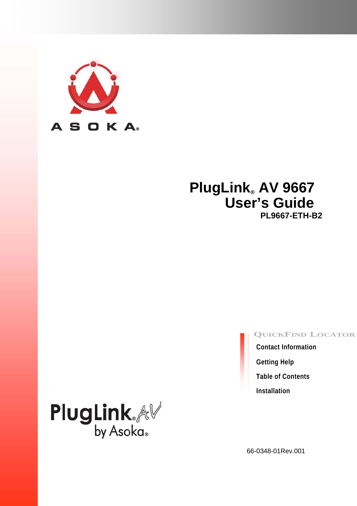                                          PPlugLLink®  User’QCGTI66-0AV 9’s GuPL9667-QUICKFContact InfoGetting HelTable of Constallation 0348-01Rev667 uide -ETH-B2FIND LOormation p ntents  v.001 OCATORR