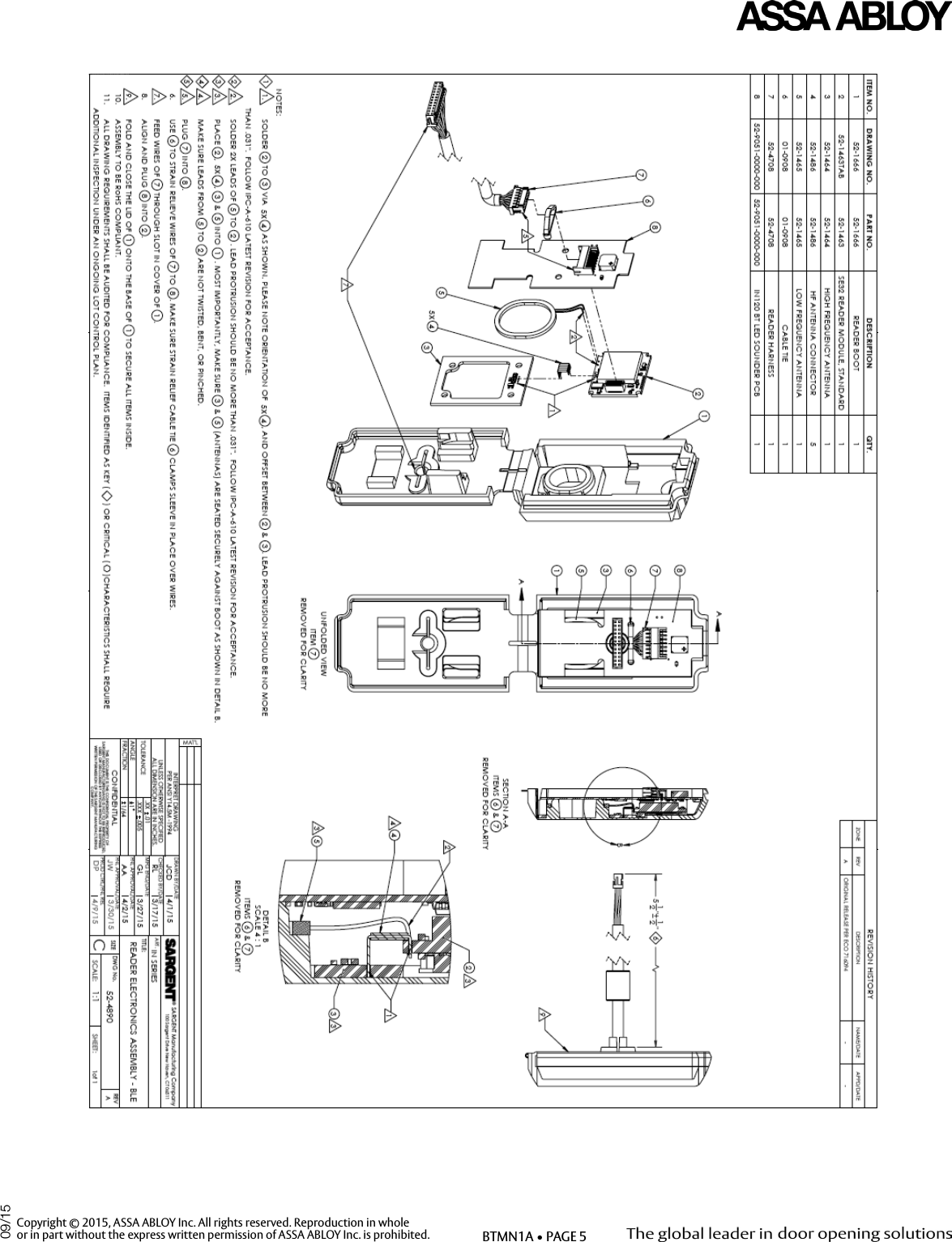 Copyright © 2015, ASSA ABLOY Inc. All rights reserved. Reproduction in wholeor in part without the express written permission of ASSA ABLOY Inc. is prohibited. BTMN1A • PAGE 509/15