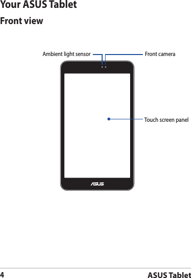 ASUS Tablet4Your ASUS TabletFront viewFront cameraTouch screen panelAmbient light sensor