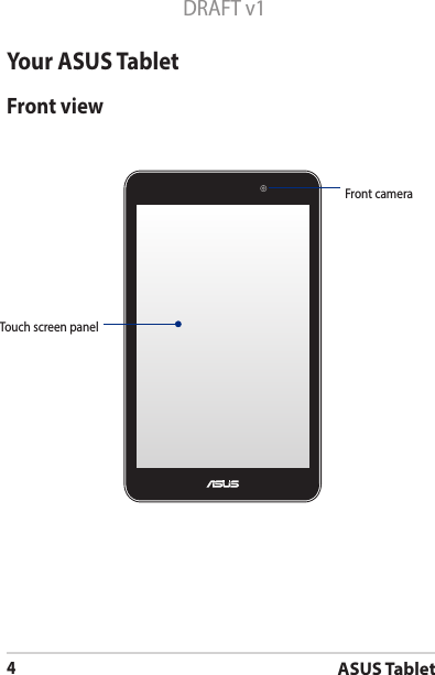 ASUS Tablet4DRAFT v1Your ASUS TabletFront cameraTouch screen panelFront view