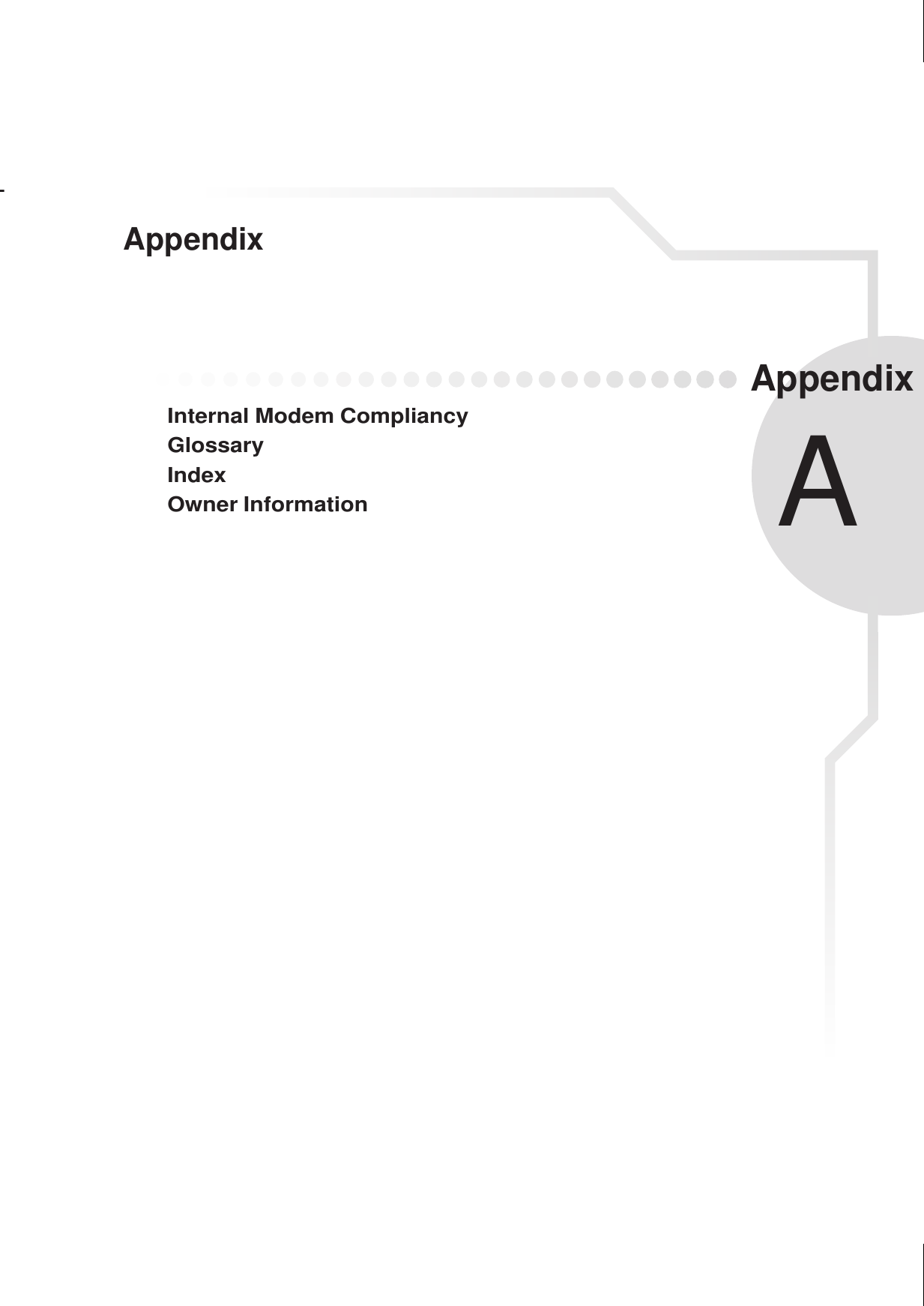 AppendixAAppendixInternal Modem CompliancyGlossaryIndexOwner Information