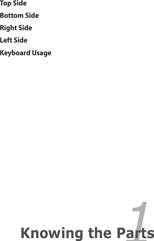 Top SideBottom SideRight SideLeft SideKeyboard Usage1Chapter 1:   Knowing the Parts