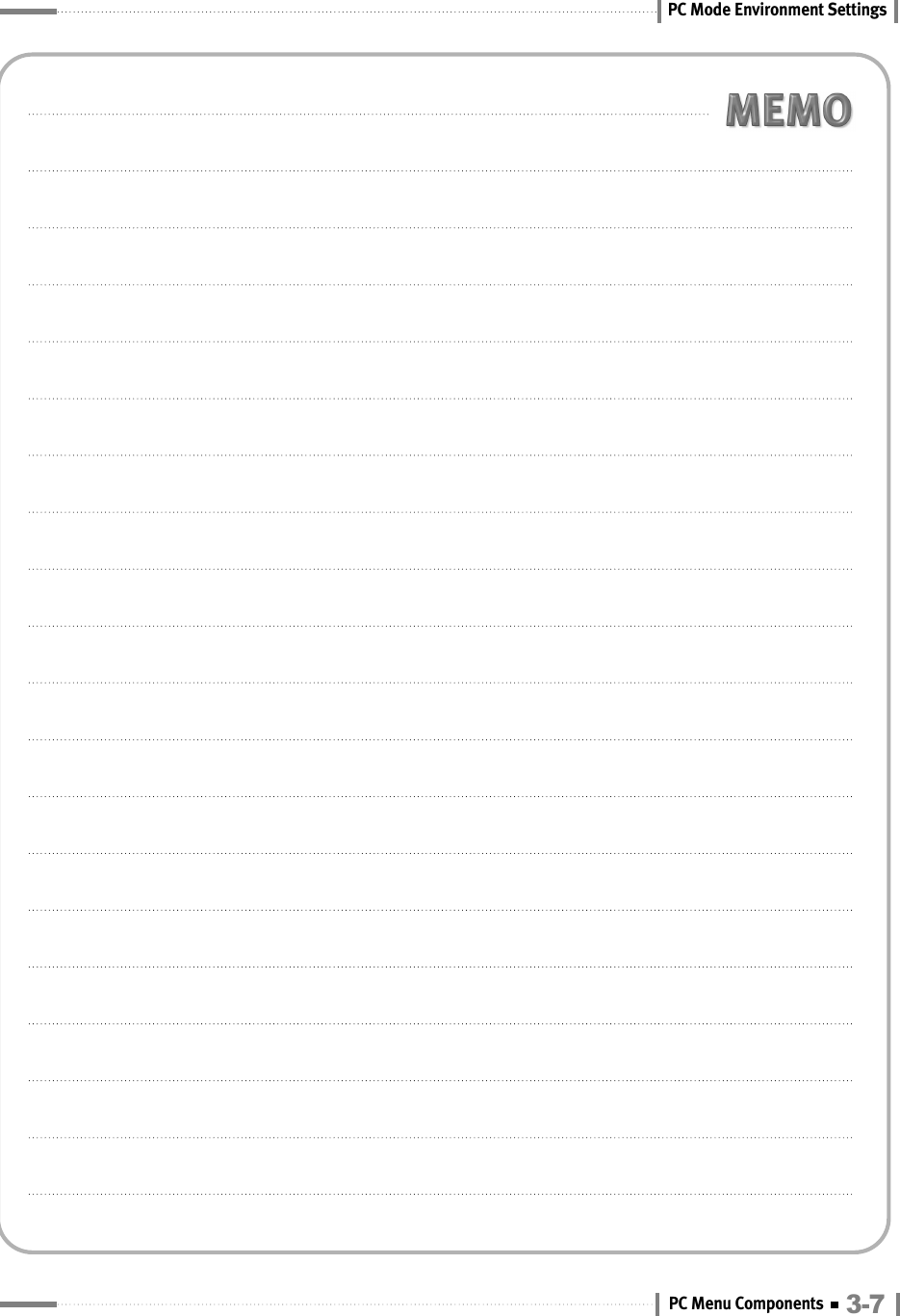 PC Mode Environment Settings3-7PC Menu Components