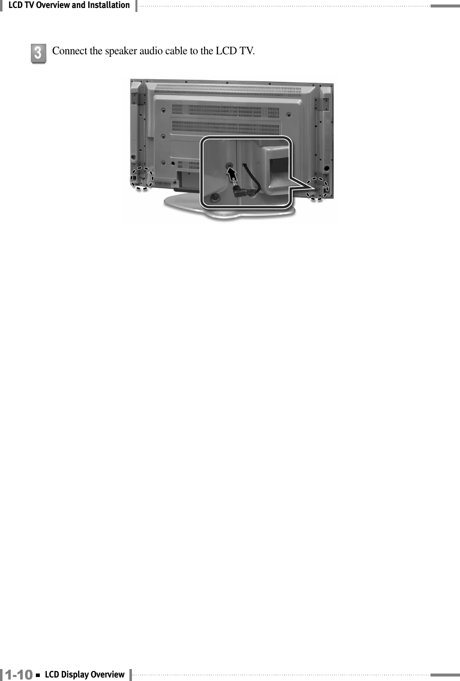 LCD TV Overview and InstallationConnect the speaker audio cable to the LCD TV.31-10 LCD Display Overview