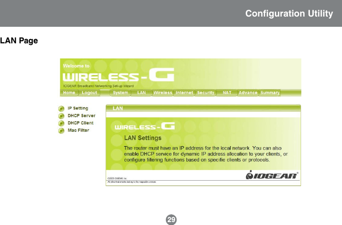 LAN Page29Configuration Utility