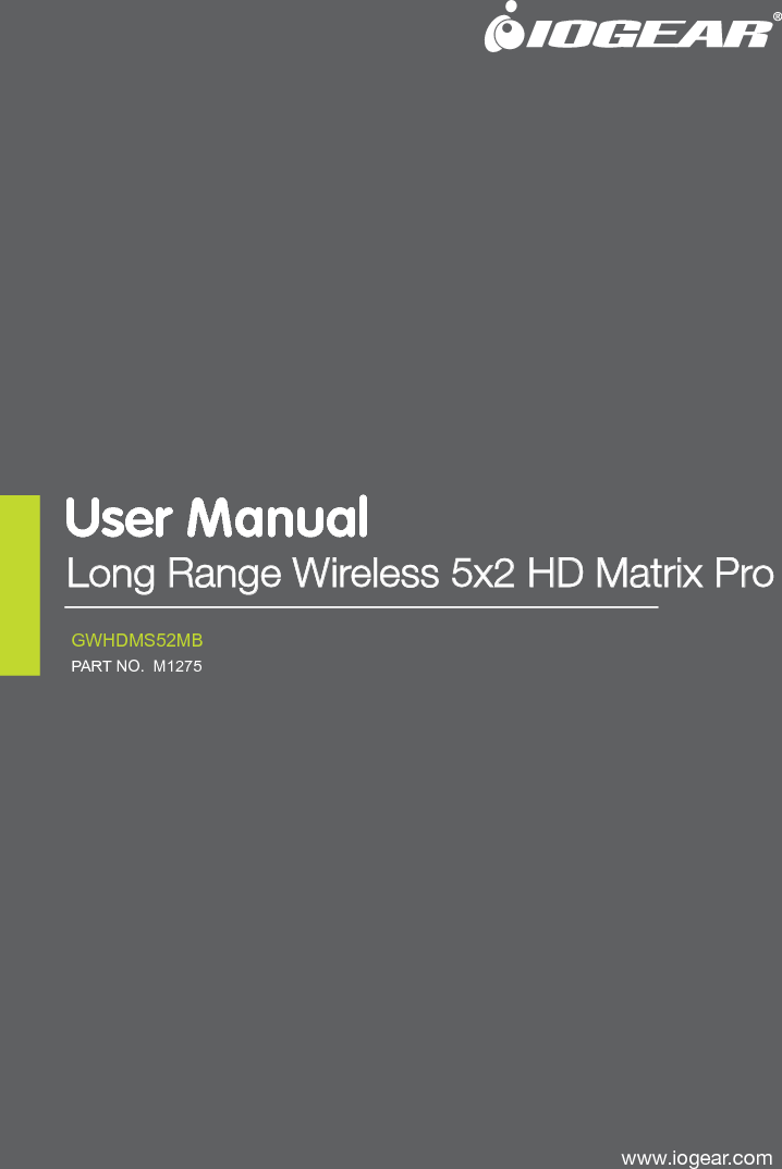 &copy;2014 IOGEAR. All Rights Reserved.  Part No. M1275 IOGEAR, the IOGEAR logo is trademarks of IOGEAR. Microsoft and Windows are registered trademarks of Microsoft Corporation. IOGEAR makes no warranty of any kind with regards to the information presented in this  document. All information furnished here is for informational purposes only and is subject to change without notice. IOGEAR. assumes no responsibility for any inaccuracies or errors that may appear in this document.