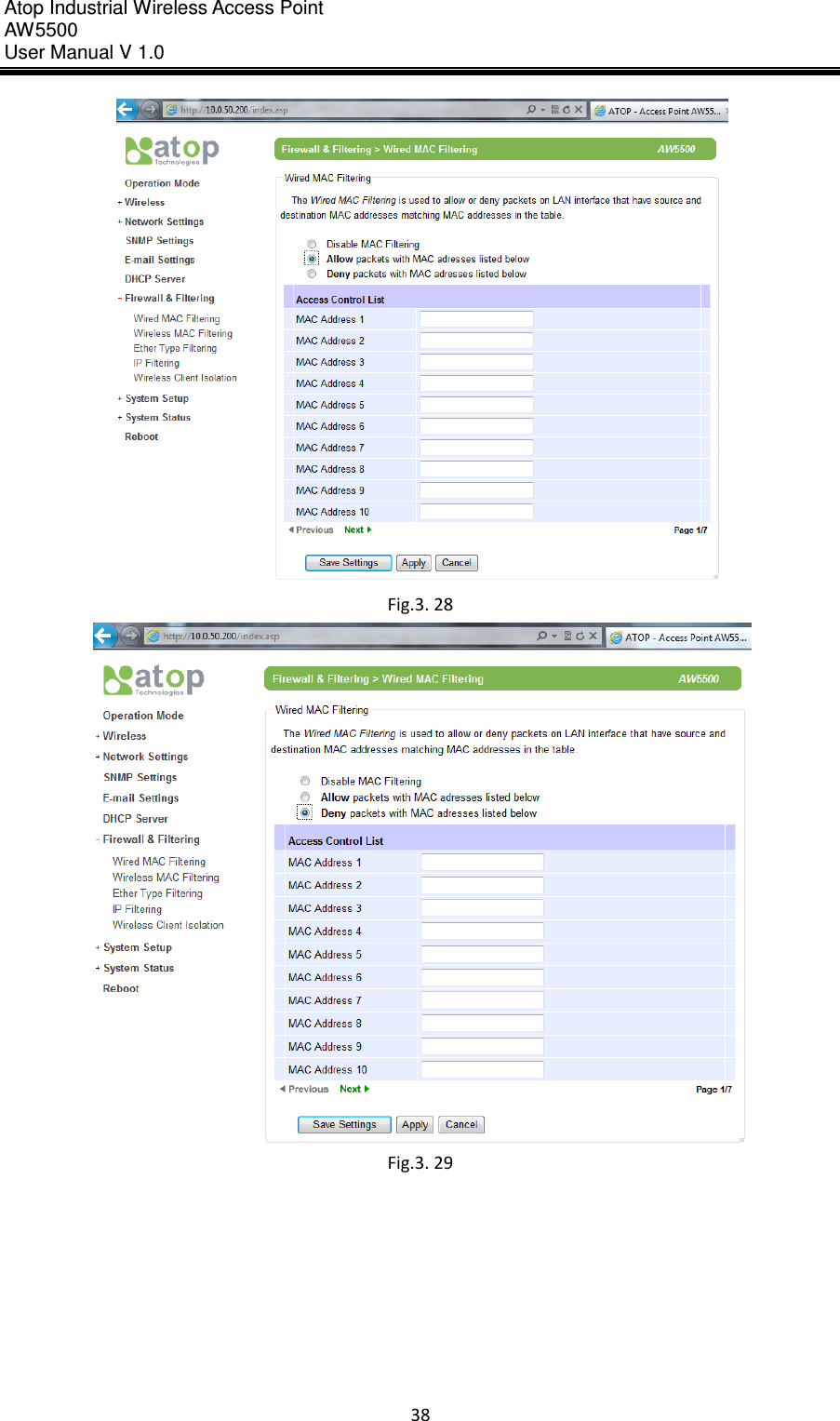 Atop Industrial Wireless Access Point AW 5500 User Manual V 1.0                      38   Fig.3. 28  Fig.3. 29     