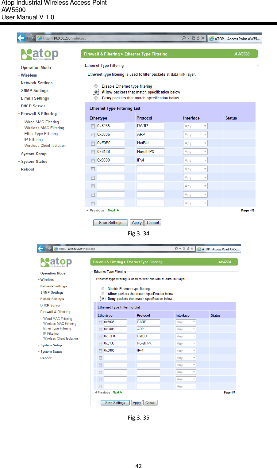 Atop Industrial Wireless Access Point AW 5500 User Manual V 1.0                      42   Fig.3. 34  Fig.3. 35     