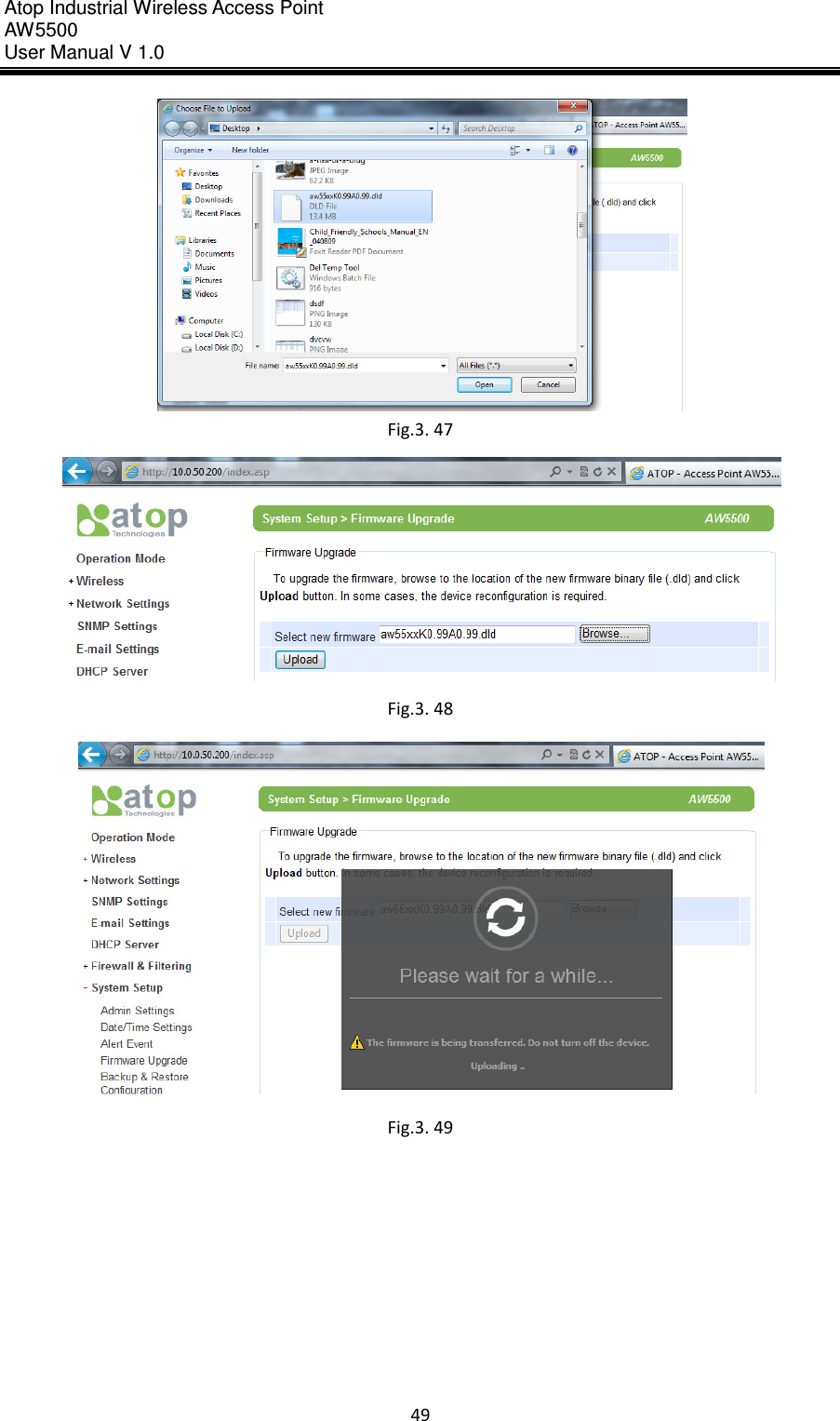 Atop Industrial Wireless Access Point AW 5500 User Manual V 1.0                      49   Fig.3. 47  Fig.3. 48  Fig.3. 49    