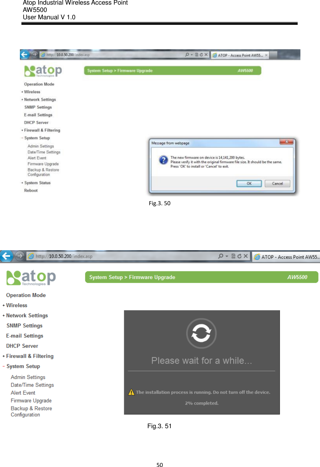 Atop Industrial Wireless Access Point AW 5500 User Manual V 1.0                      50   Fig.3. 50  Fig.3. 51 
