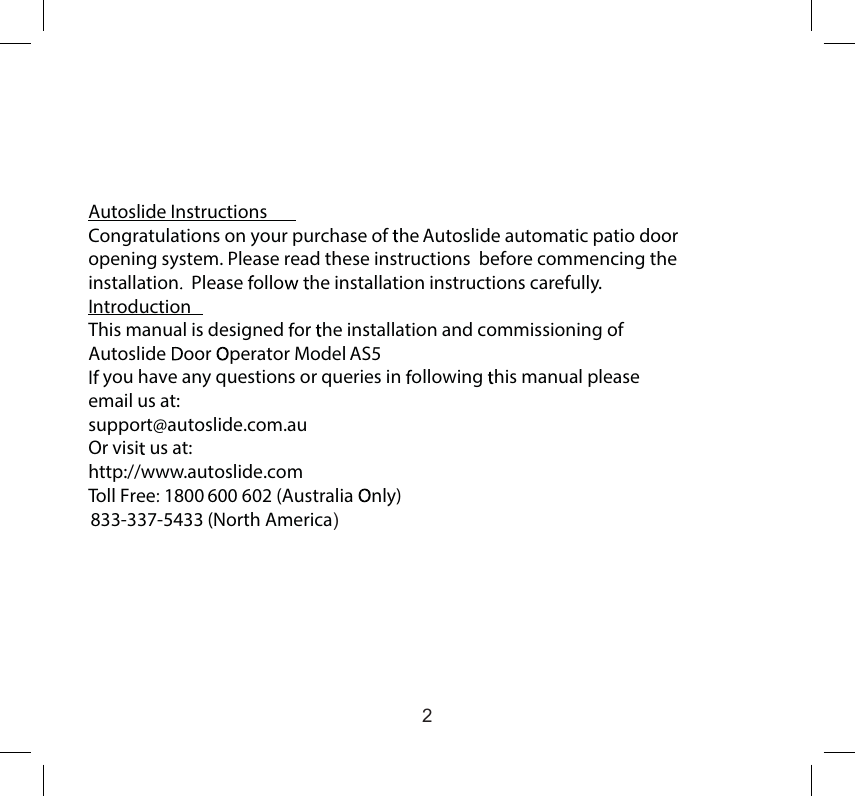 Page 3 of AUTOSLIDE AS5 Pedestrian AUTO Sliding Door Operator User Manual 