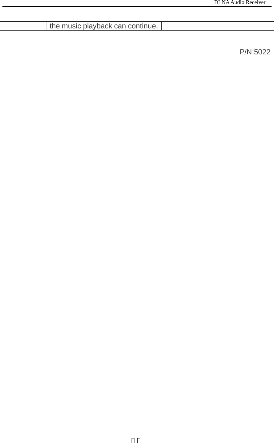                                                                           DLNA Audio Receiver  １３the music playback can continue.               P/N:5022 