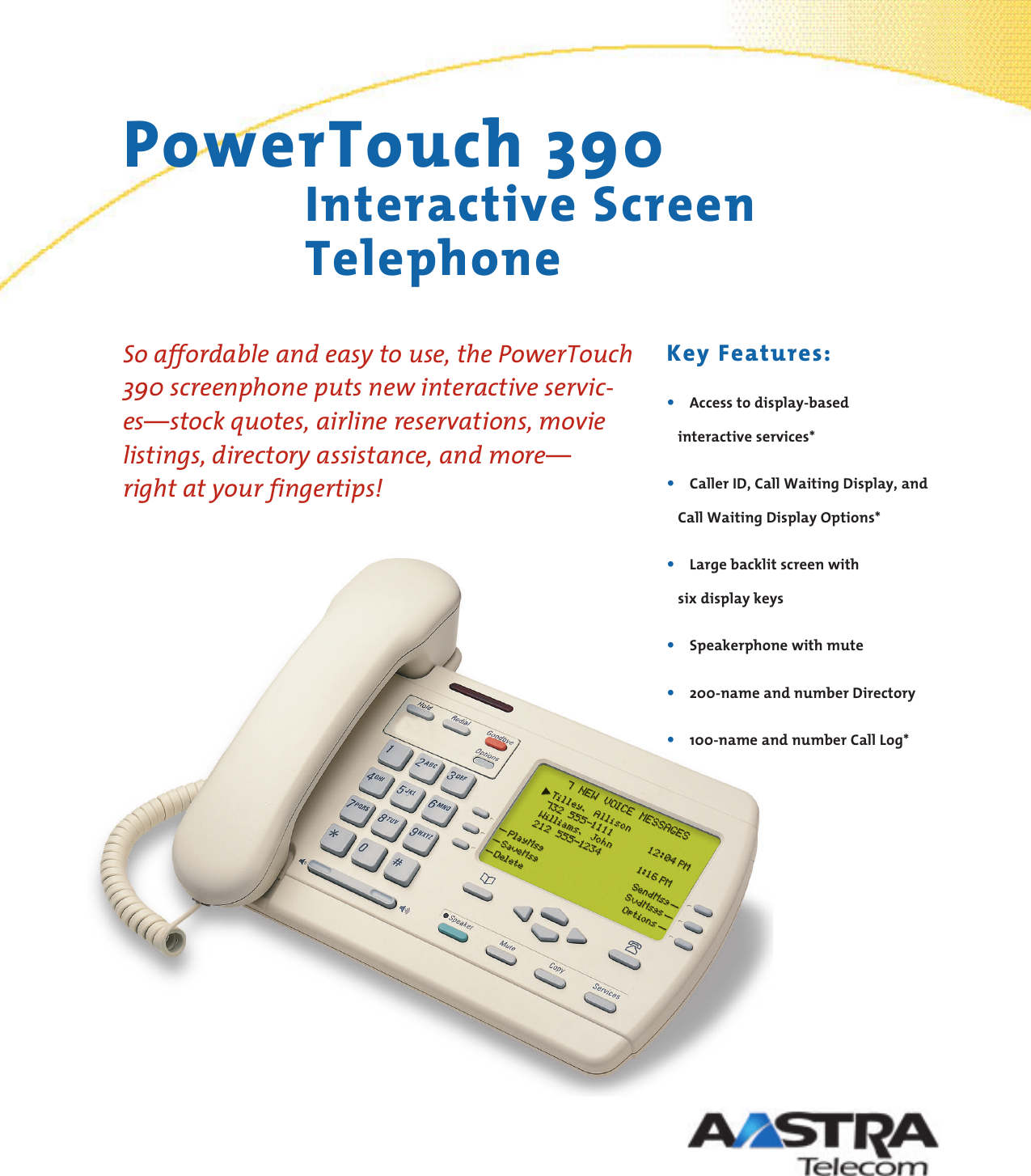 Page 1 of 2 - Aastra Aastra-Powertouch-390-Users-Manual- US PT390 ESheet  Aastra-powertouch-390-users-manual