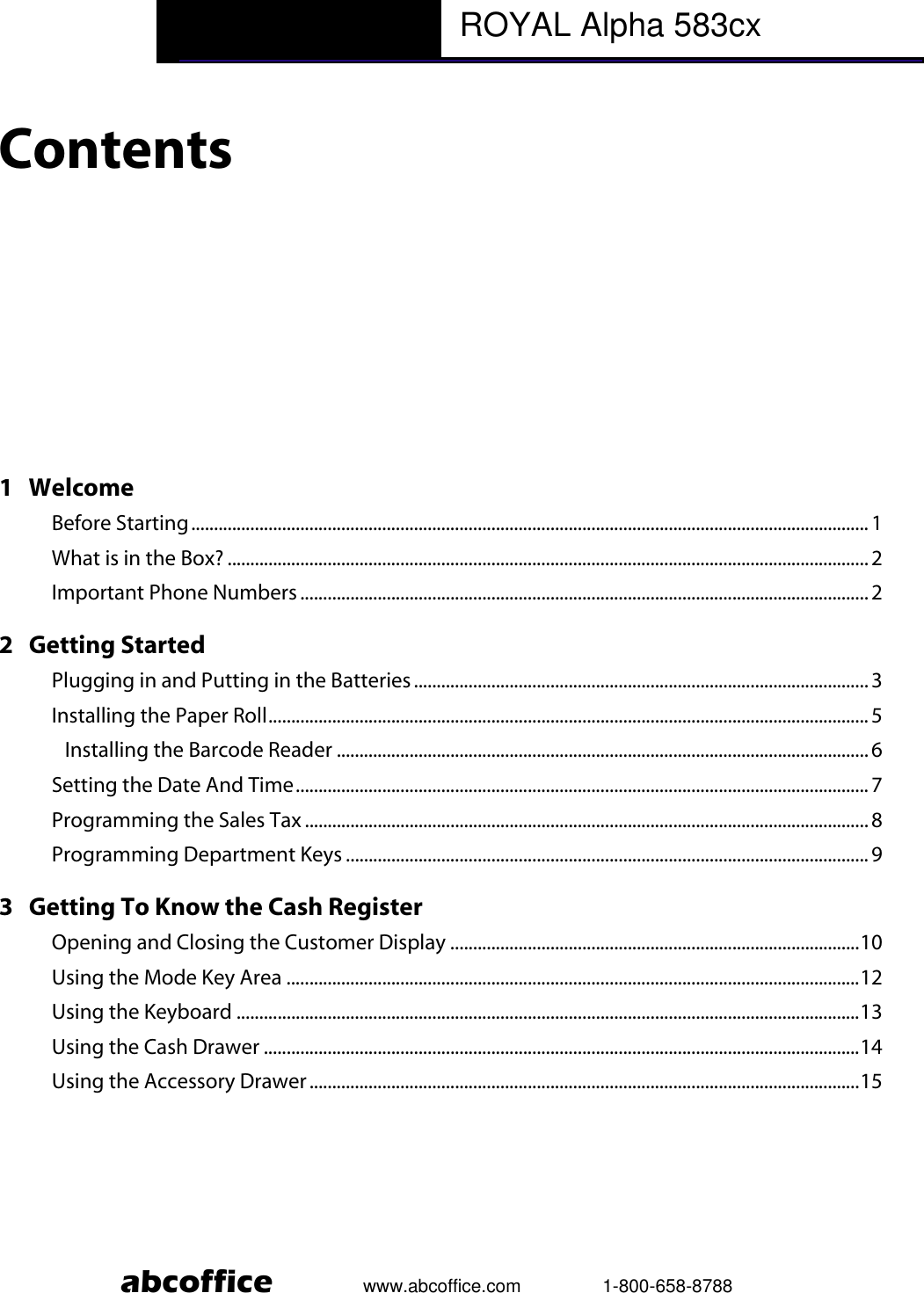Abc Office Royal Alpha 583Cx Users Manual Cash Register