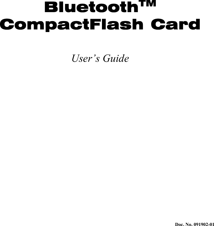 Doc. No. 091902-01          BluetoothTM CompactFlash Card  User’s Guide      