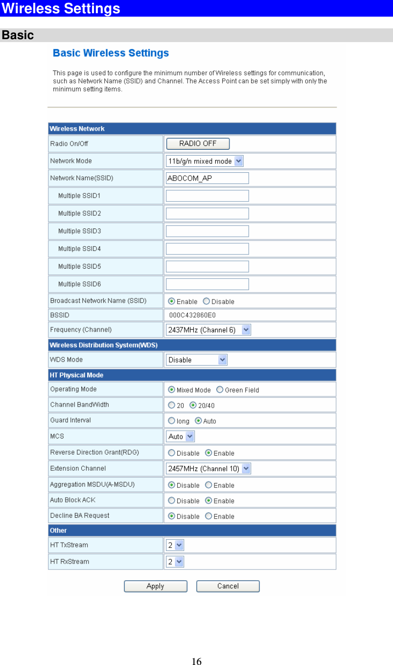   16 Wireless Settings  Basic    