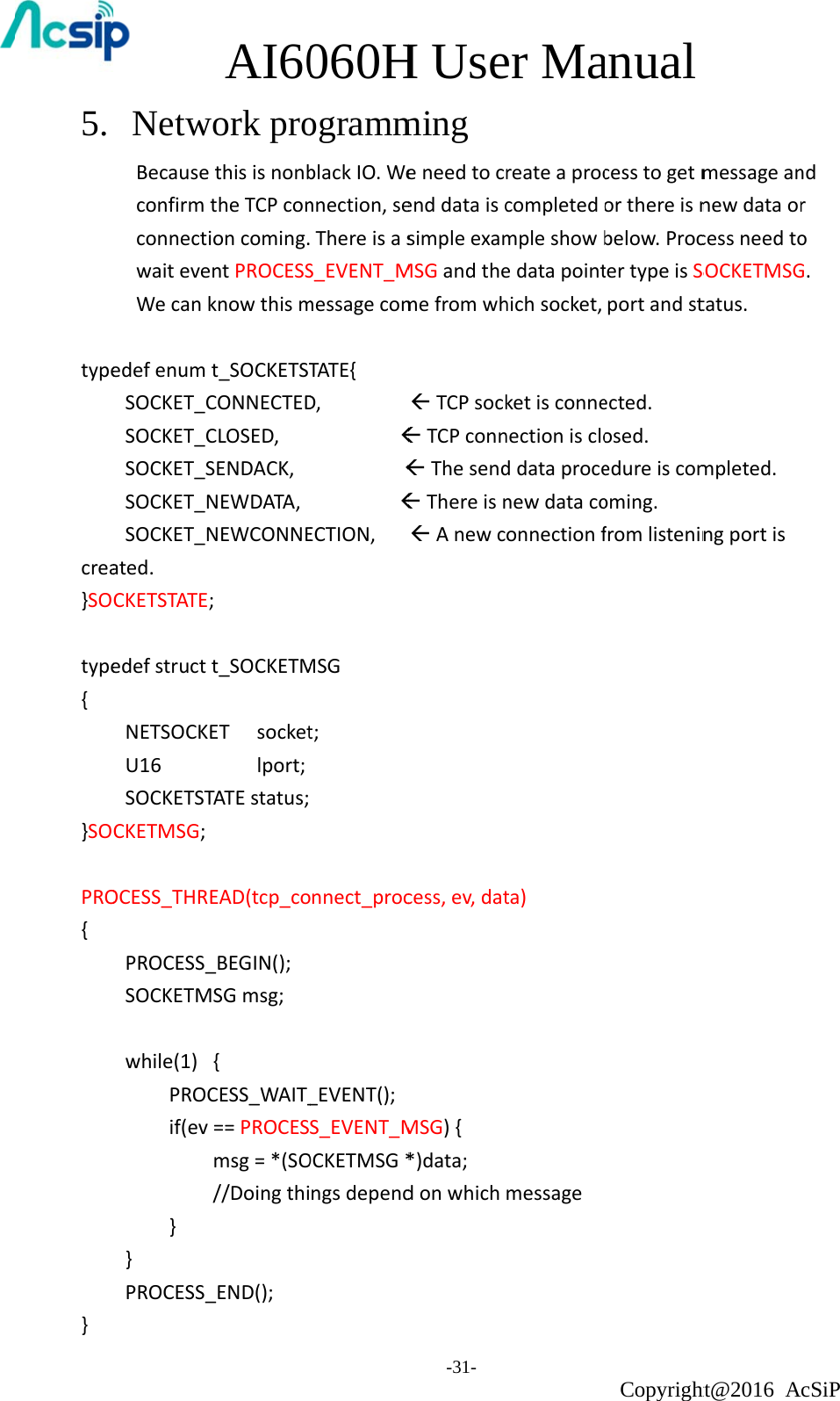 5.   typecrea}SOtype{}SOPRO{} Netw BecauseconfirmtconnectiwaiteveWecankedefenumSOCKET_CSOCKET_CSOCKET_SSOCKET_NSOCKET_Nated.CKETSTATE;edefstructNETSOCKEU16SOCKETSTCKETMSG;OCESS_THREPROCESS_SOCKETMwhile(1)PROCif(ev}}PROCESS_AI60ork prothisisnonbtheTCPcononcoming.ntPROCESSknowthismt_SOCKETSTCONNECTEDCLOSED,SENDACK,NEWDATA,NEWCONNE;t_SOCKETMET socket lport;TATEstatus;EAD(tcp_co_BEGIN();SGmsg;{CESS_WAIT_==PROCESmsg=*(SO//Doingthi_END();060HogrammblackIO.Wennection,seThereisasS_EVENT_MmessagecomTATE{D,ECTION, MSGt;onnect_proc_EVENT();S_EVENT_MOCKETMSG*ngsdependH Use-31- ming eneedtocrenddataiscsimpleexamMSGandthemefromwhTCPsockTCPconnThesendThereisnAnewccess,ev,datMSG){*)data;donwhicher Mareateaproccompletedompleshowbedatapointhichsocket,ketisconnenectioniscloddataprocenewdatacoonnectionfta)messageanual Copyrightcesstogetmorthereisnbelow.ProctertypeisSportandstected.osed.edureiscomoming.fromlisteninht@2016 AmessageannewdataorcessneedtoSOCKETMSGtatus.mpleted.ngportiscSiP ndroG.