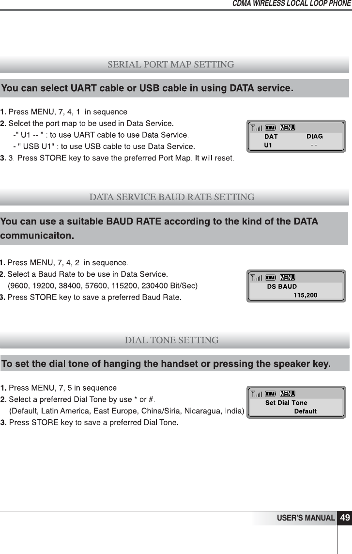 49USER&rsquo;S MANUALCDMA WIRELESS LOCAL LOOP PHONE