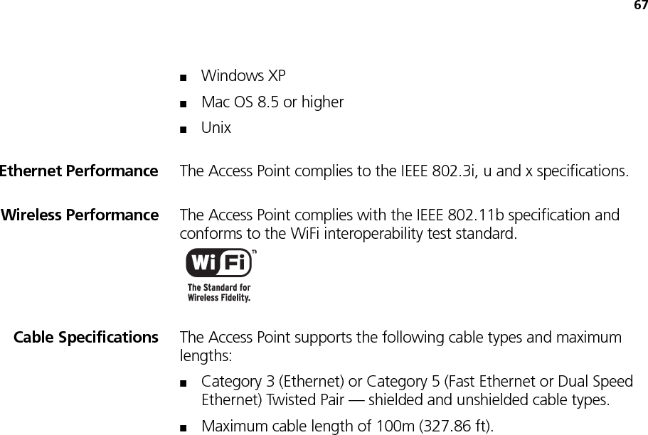 68 APPENDIX C: TECHNICAL SPECIFICATIONS