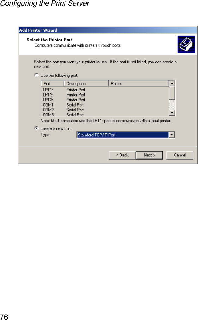 Configuring the Print Server76