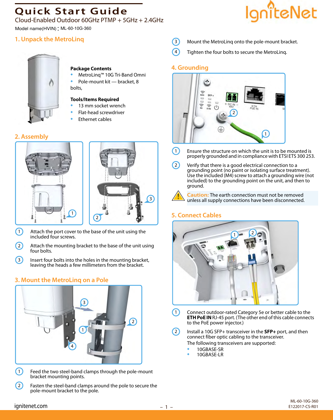 Page 1 of Accton Technology ML10G360 MetroLinq 10G Tri-band Omni User Manual MetroLinq 10G Tri Band Omni Quick Start Guide