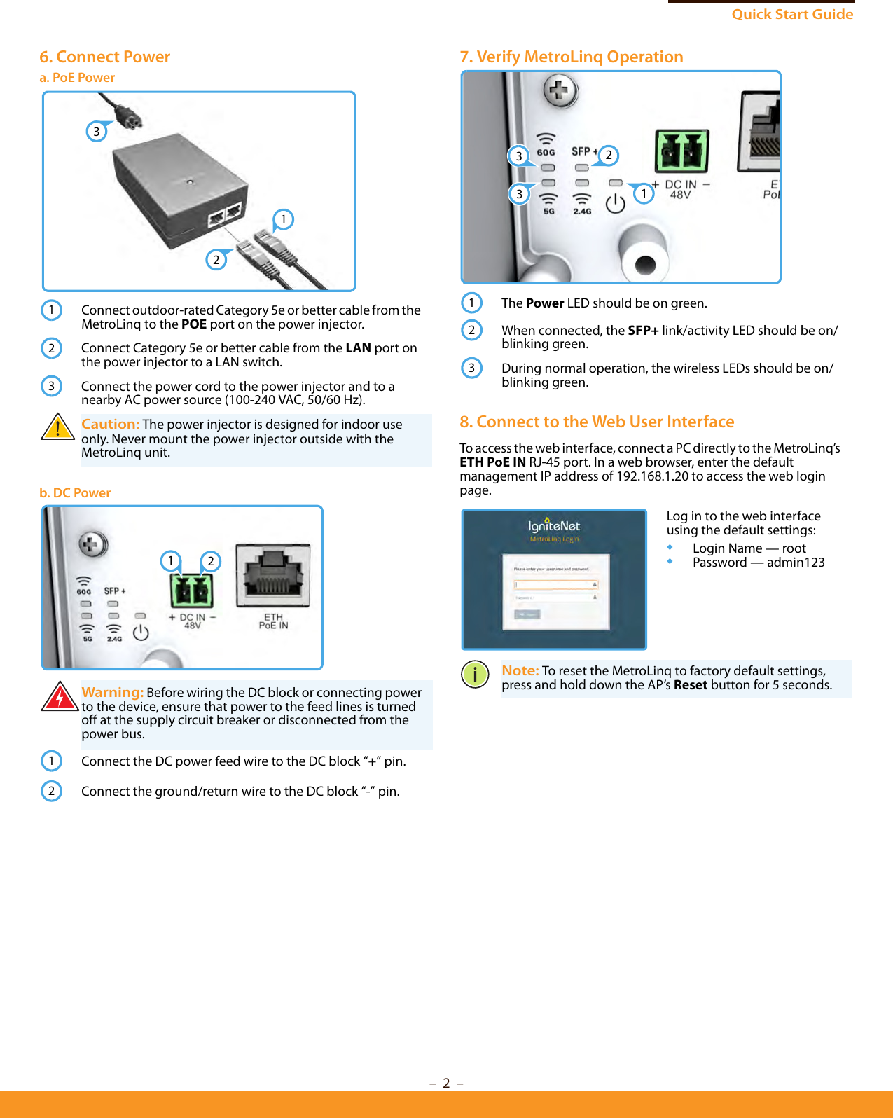 Page 2 of Accton Technology ML10G360 MetroLinq 10G Tri-band Omni User Manual MetroLinq 10G Tri Band Omni Quick Start Guide