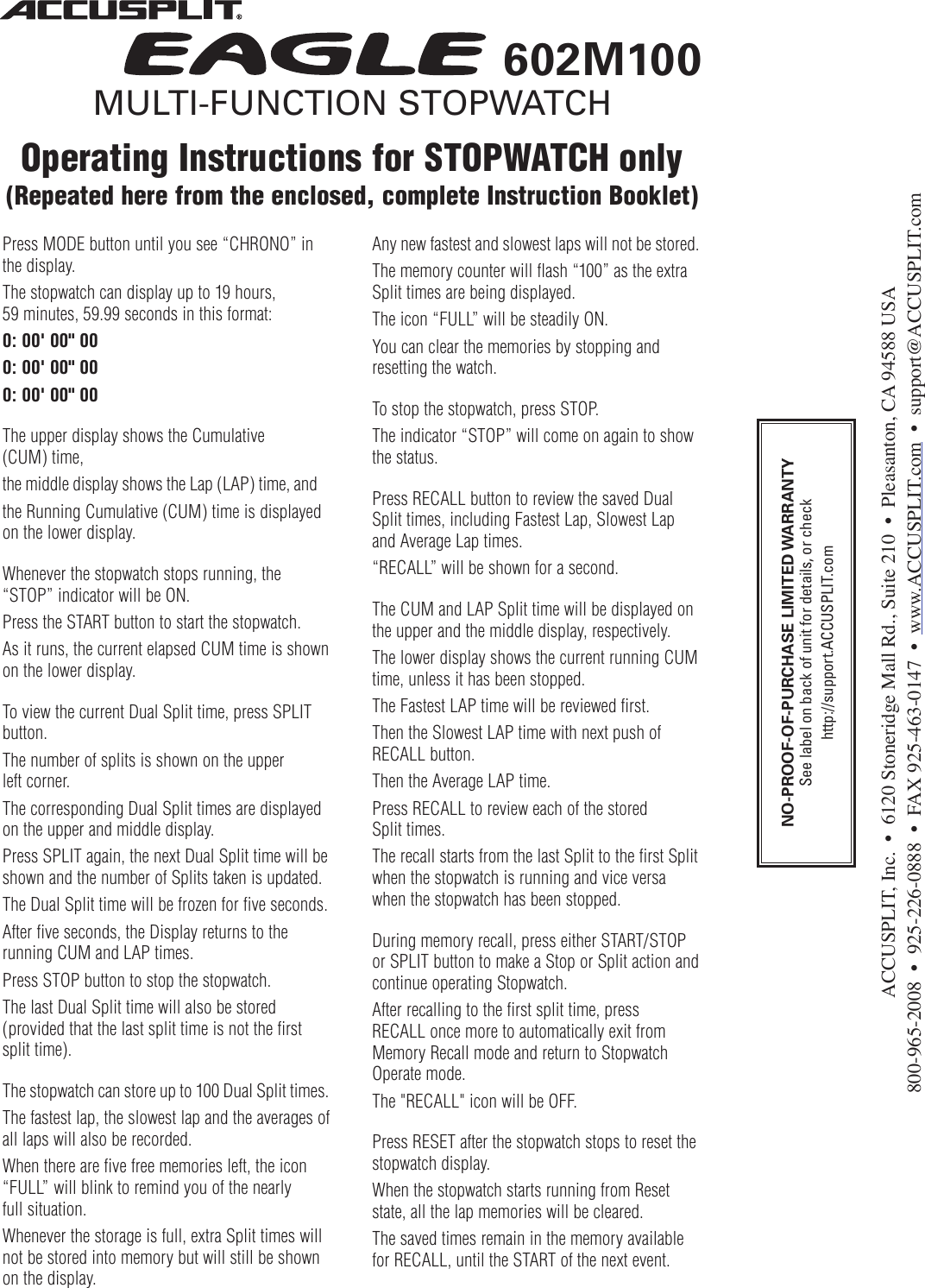Page 1 of 1 - Accusplit 602M100 User Manual  To The Aac148ff-74a2-4fad-996a-442ac5118542