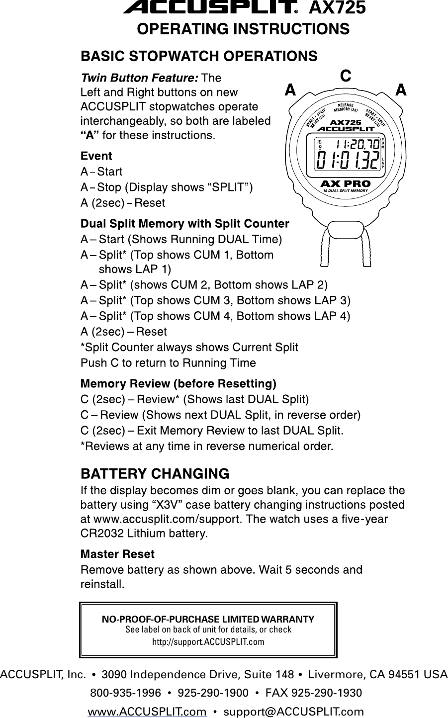 Page 1 of 1 - Accusplit AX725 AX725_instructions User Manual  To The 2f9d4703-70d6-4993-b7f6-c58cb5084e1c