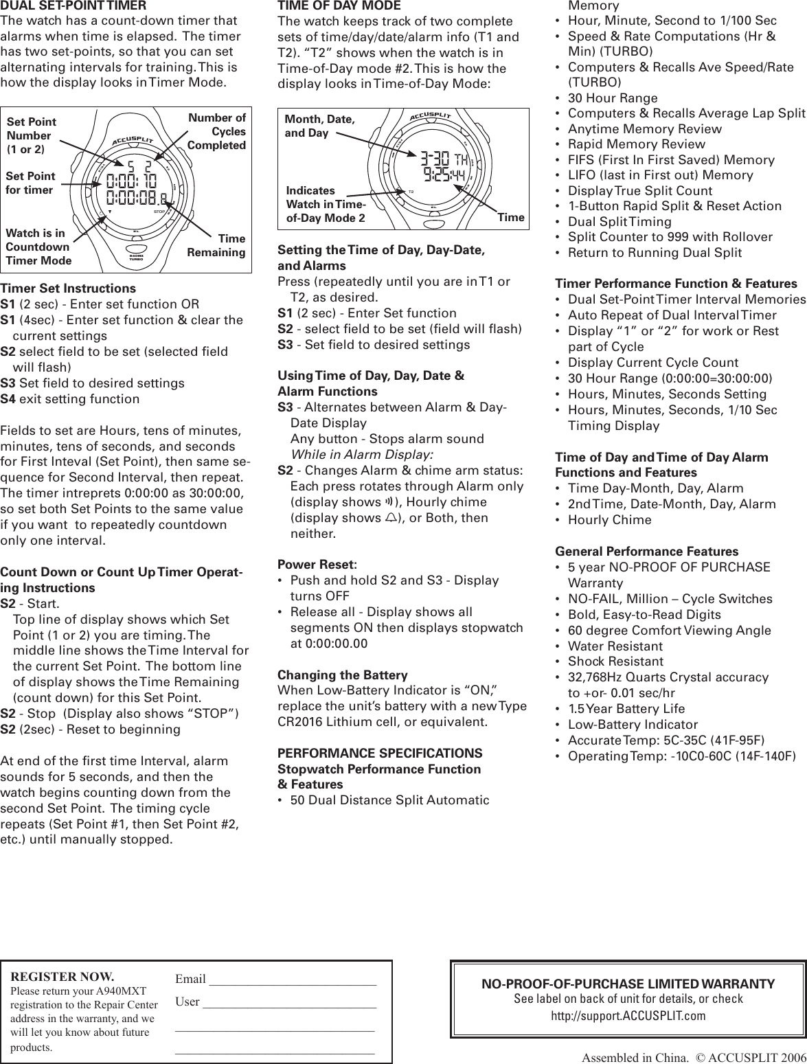 Page 2 of 2 - Accusplit Accusplit-A940Mxt-Users-Manual-  Accusplit-a940mxt-users-manual