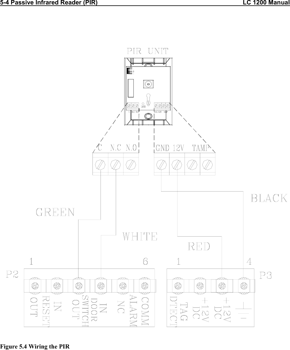 5-4 Passive Infrared Reader (PIR)                                                                                    LC 1200 Manual                            Figure 5.4 Wiring the PIR 