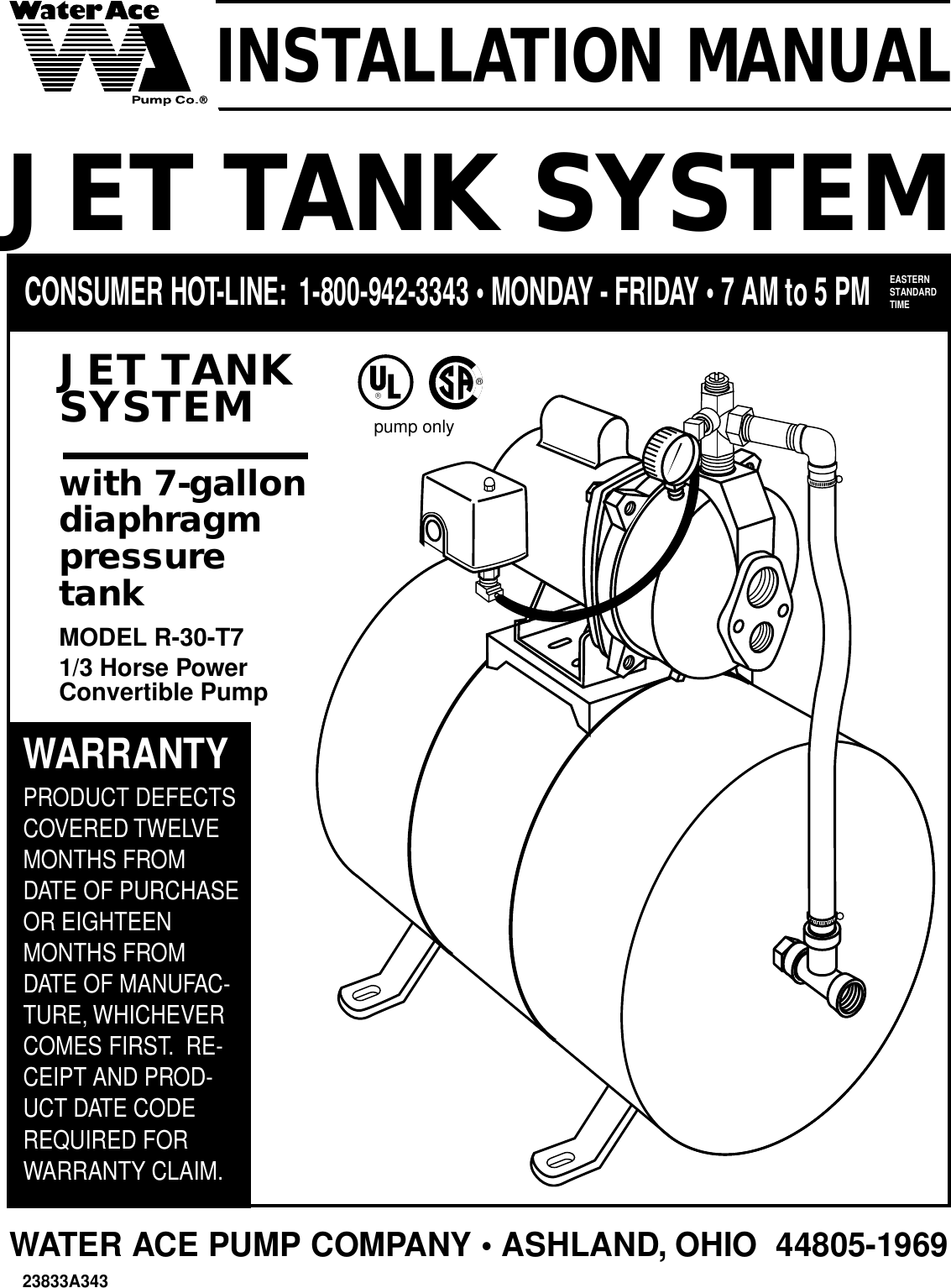Ace Hardware Jet Tank System R 30 T7 Users Manual 23833A343 R30