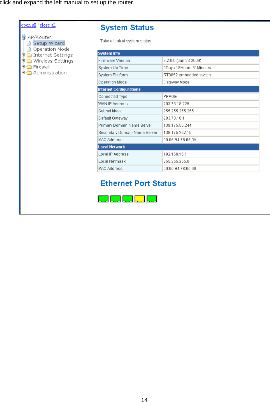  14click and expand the left manual to set up the router.     