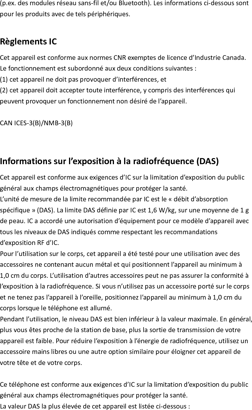  IC (W/kg à 1g) Tête 0.73 Corps    1.20    