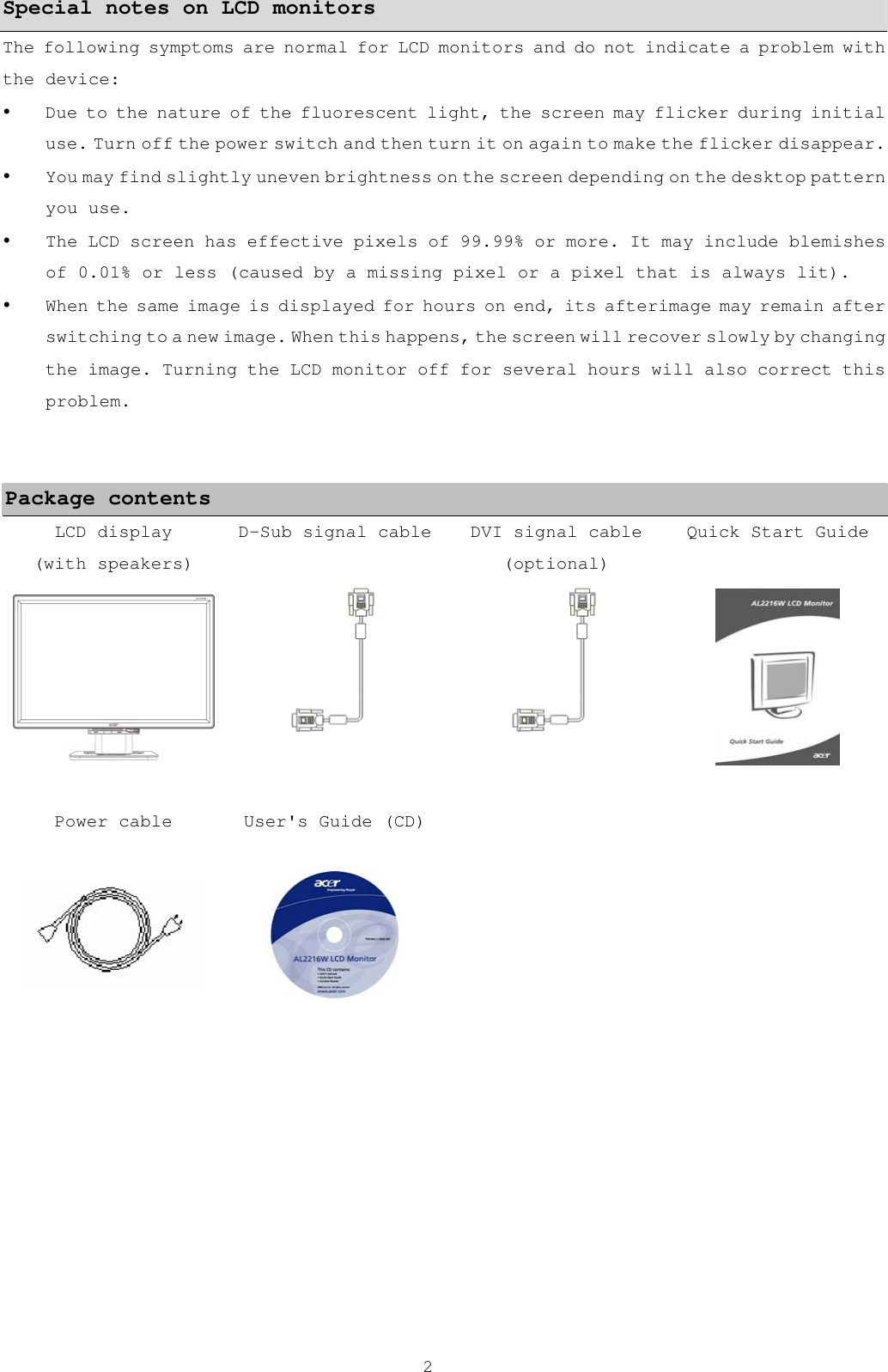 Page 3 of 11 - Acer Acer-Al2216W-Users-Manual- AL2017 English User's Guide Acer-al2216w-users-manual